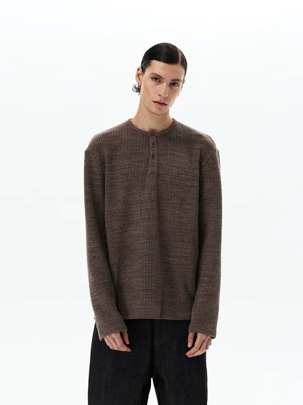 Ribbed Long-Sleeve Henley Shirt