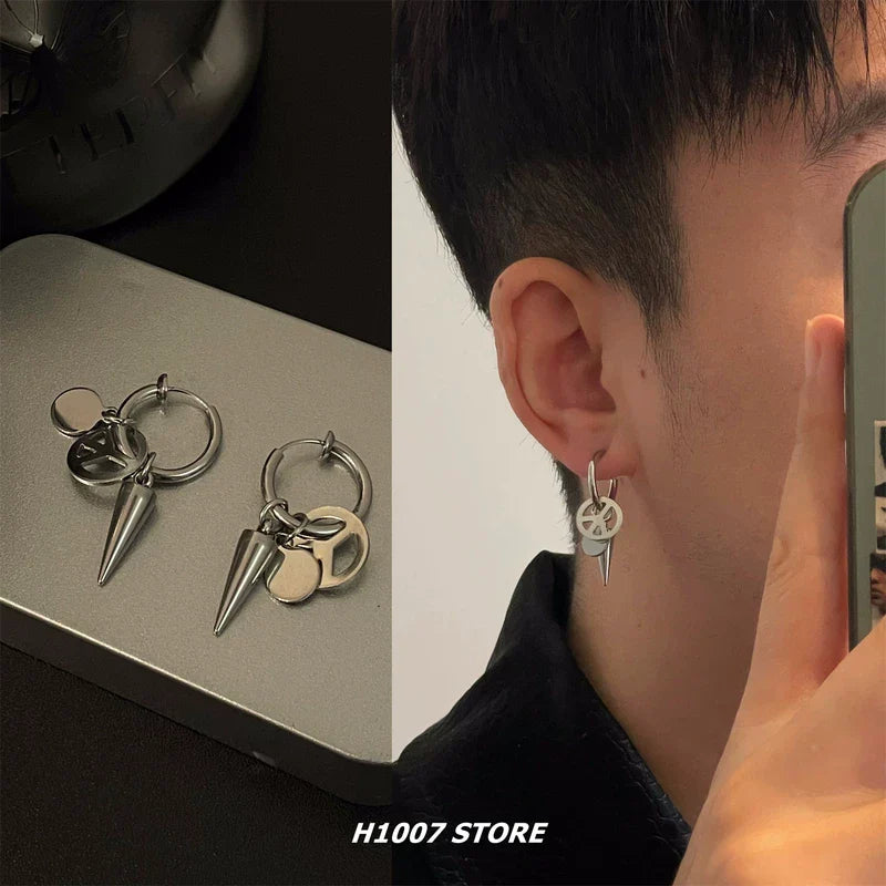 Titanium Steel Clip-On Spike Hoop Earrings