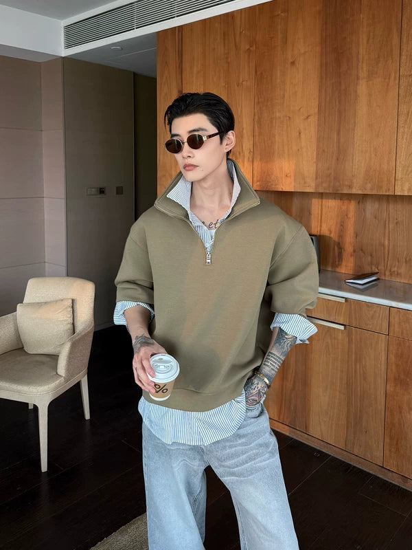 Half-Zip Polo Collar Layered Sweatshirt