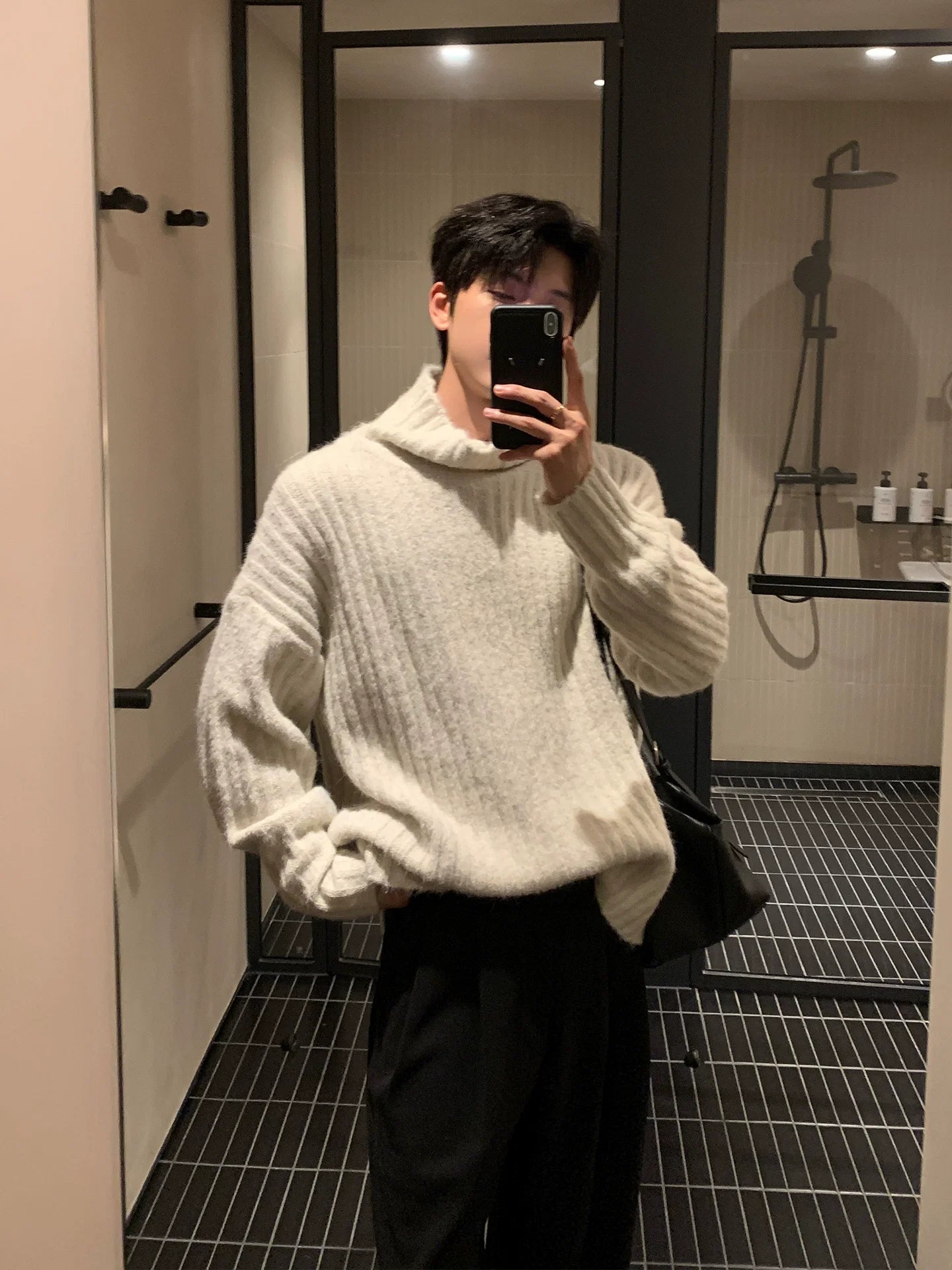 Ribbed Turtleneck Wool Knit Sweater