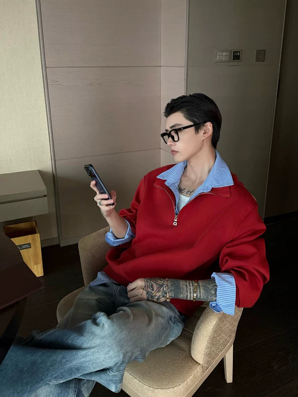 Half-Zip Polo Collar Layered Sweatshirt