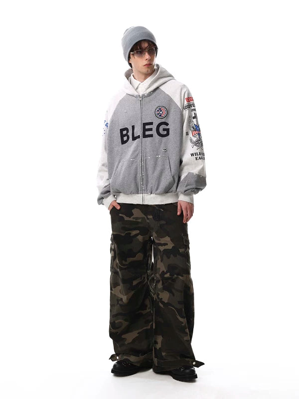 Hip Hop Distressed Hooded Sweatshirt