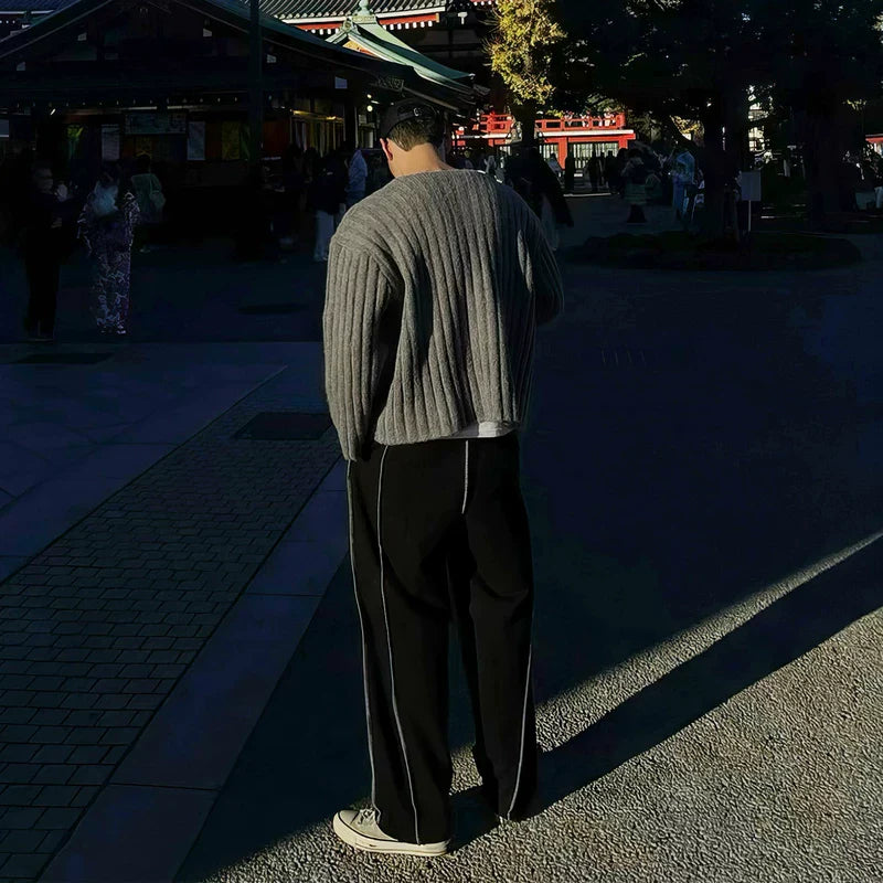 Ribbed Knit Crew Neck Sweater