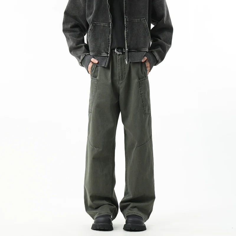 Wide-Leg Workwear Stitching Pants