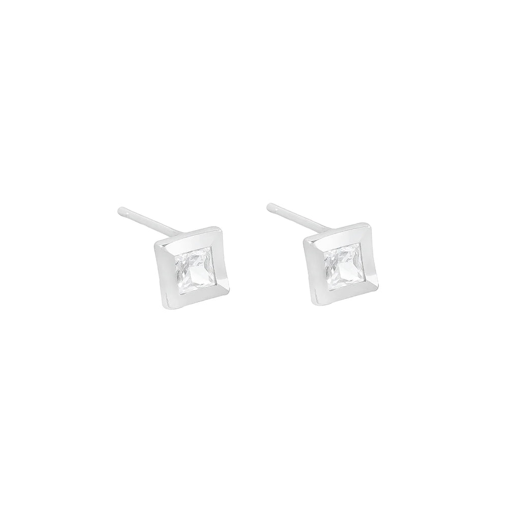 Zircon Metal Cube Stud Earrings
