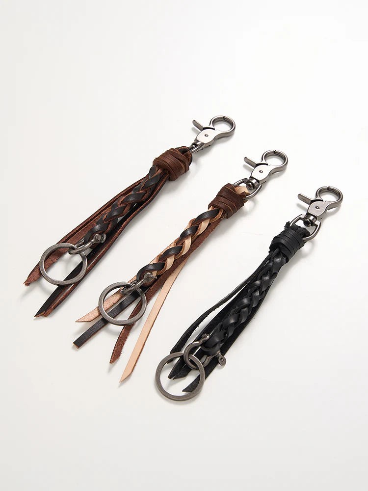Braided Leather Belt Keychain Pants Accessory