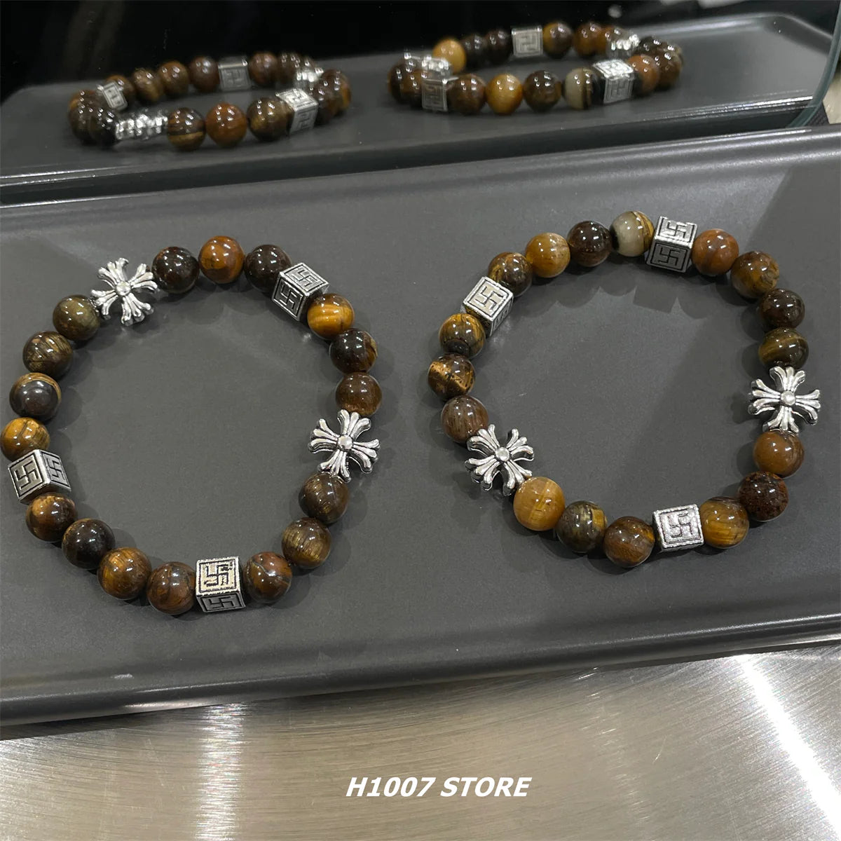 Tiger Eye Beaded Cross Bracelet