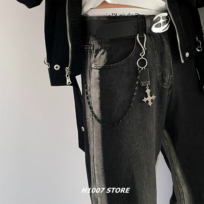 Cross Pendant Leather Belt Chain