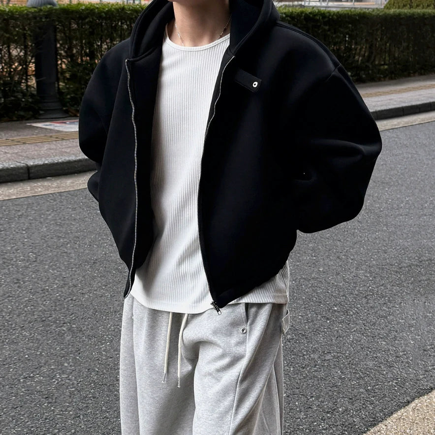 Hooded Zip-Up Loose Fit Cardigan