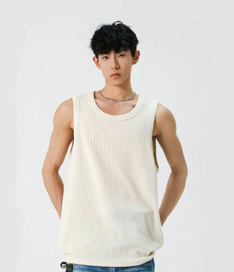 Textured Striped Sleeveless Fitness Vest