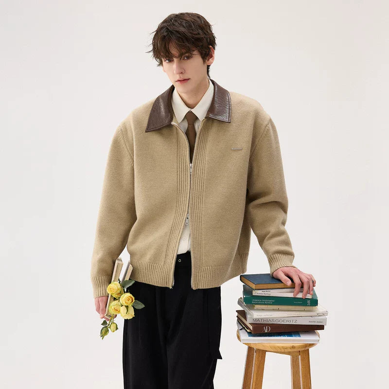 Contrast Collar Knit Cardigan