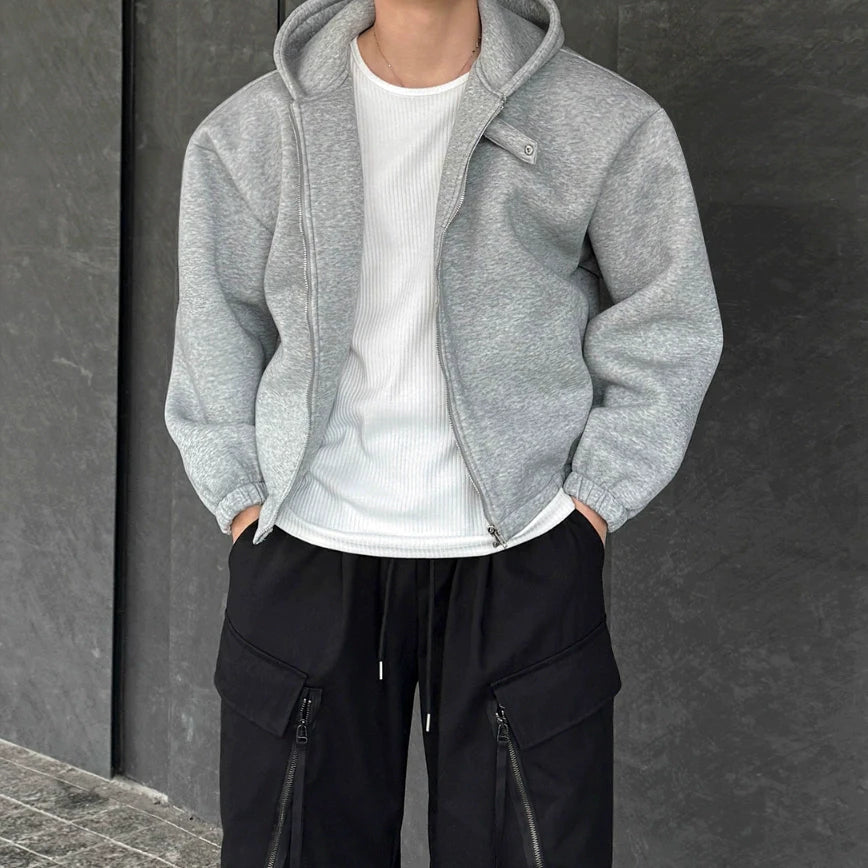 Hooded Zip-Up Loose Fit Cardigan
