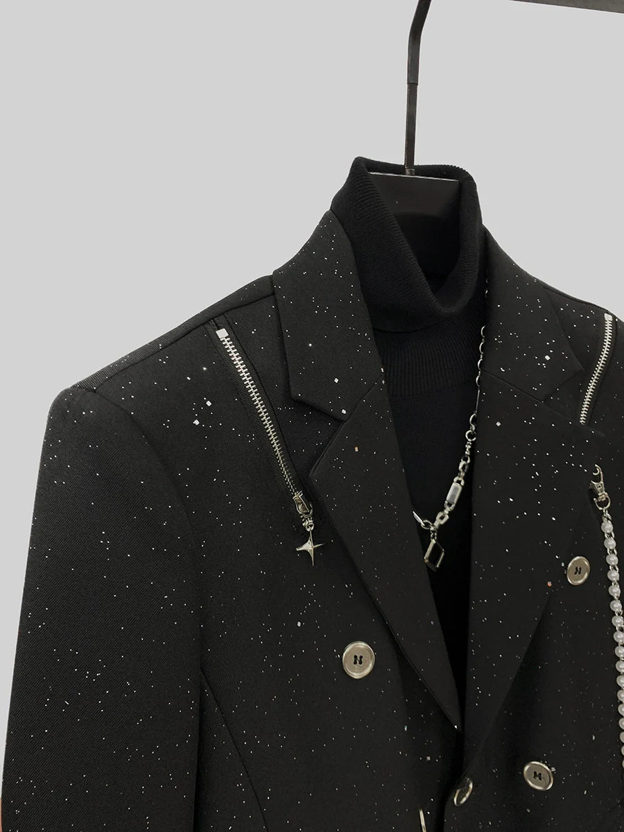 Zipper Detail Double-Breasted Casual Suit