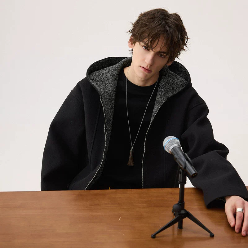 Wool Hooded Casual Cardigan Coat