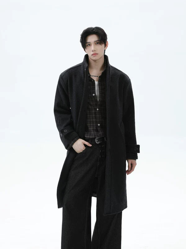 Wool Stand Collar Single-Breasted Overcoat