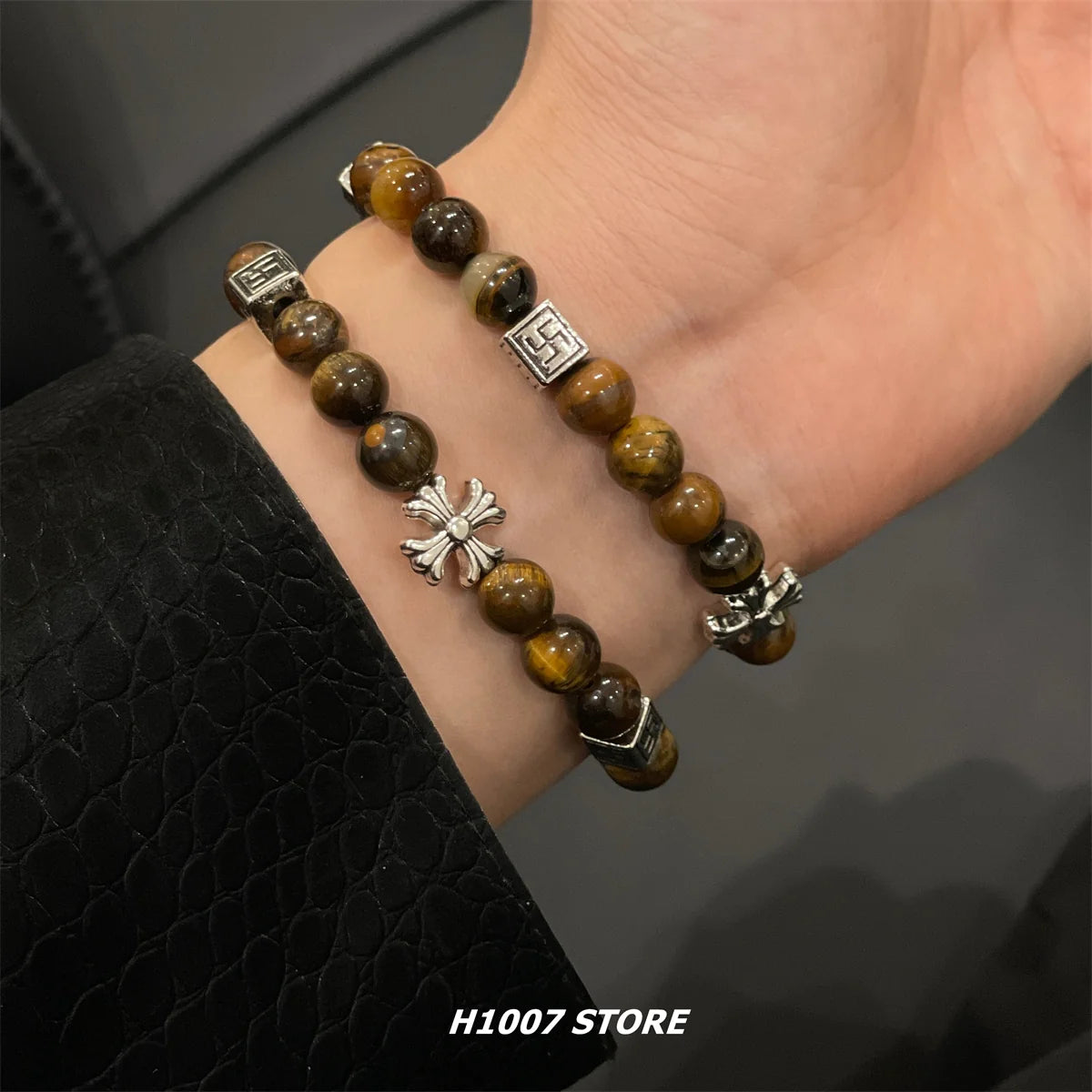 Tiger Eye Beaded Cross Bracelet
