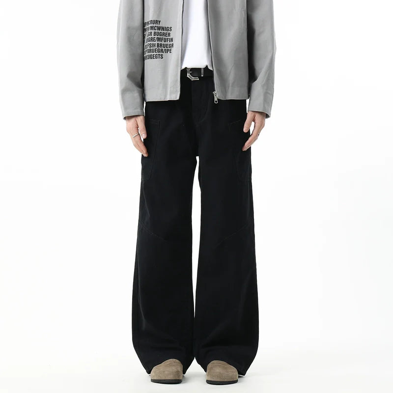 Wide-Leg Workwear Stitching Pants