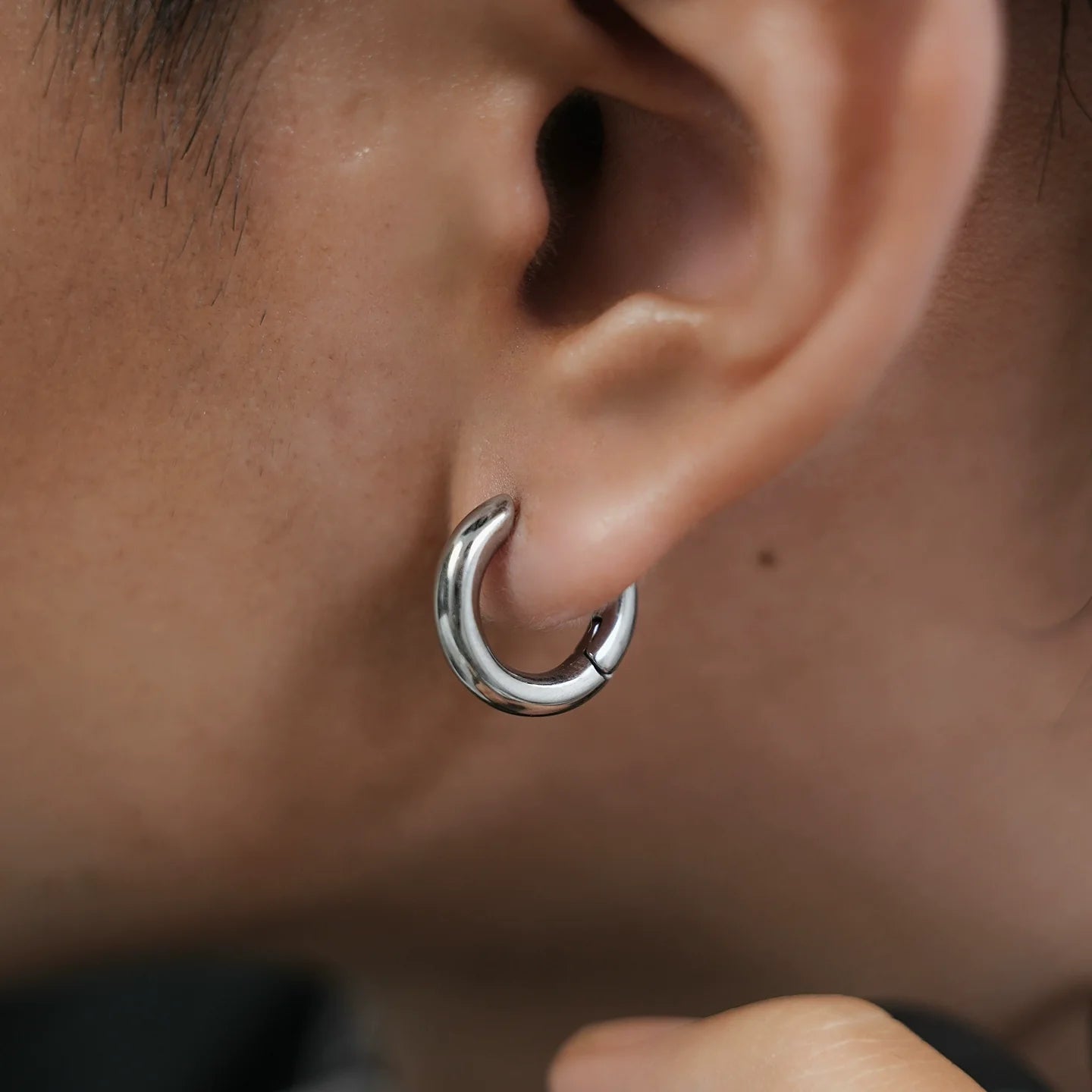 Titanium Steel Thick Round Hoop Earrings