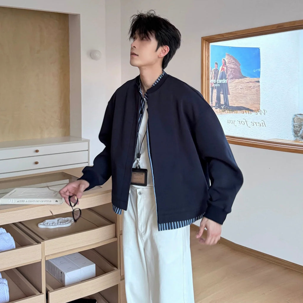 Zip-Up Shirt Splicing Cardigan