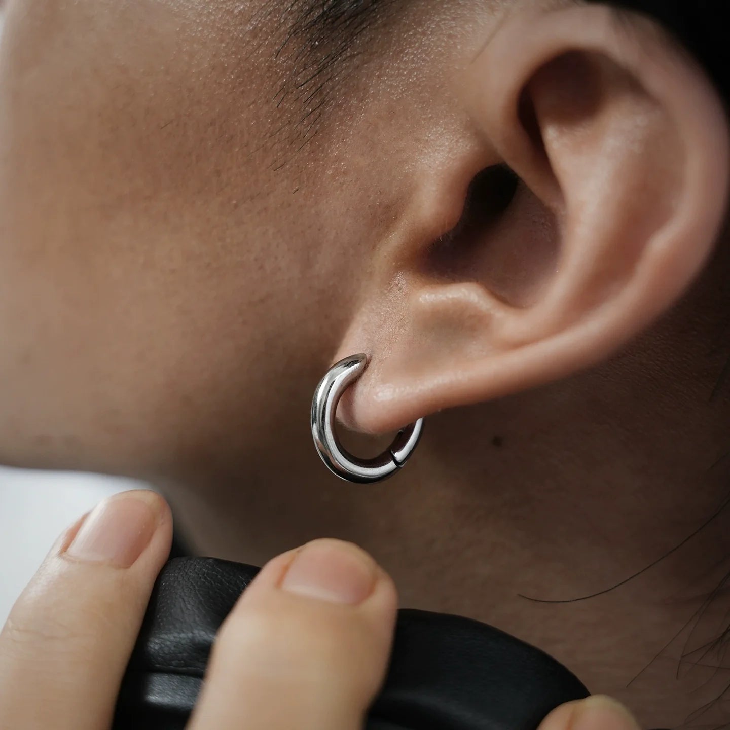 Titanium Steel Thick Round Hoop Earrings