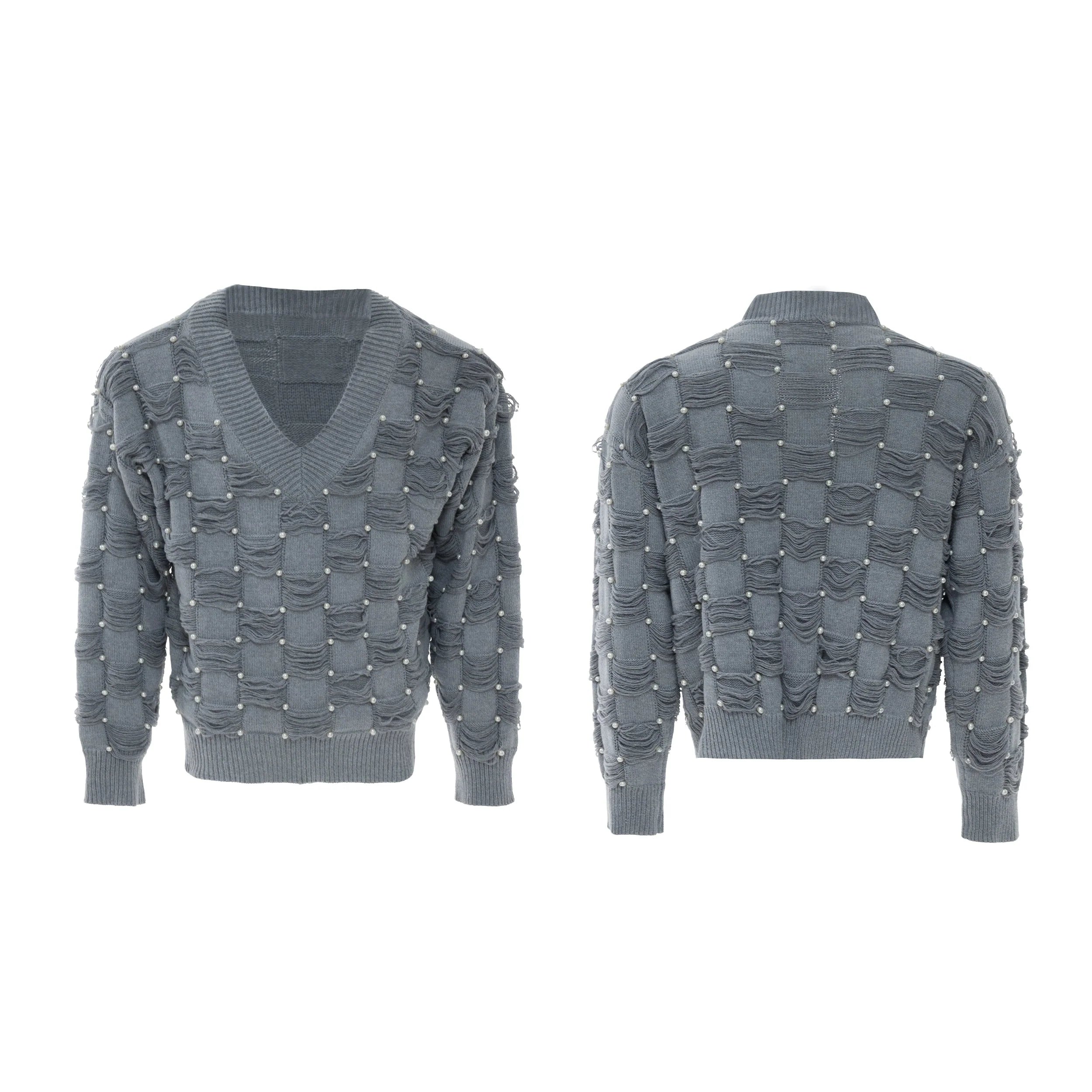 Pearl Embellished V-Neck Sweater