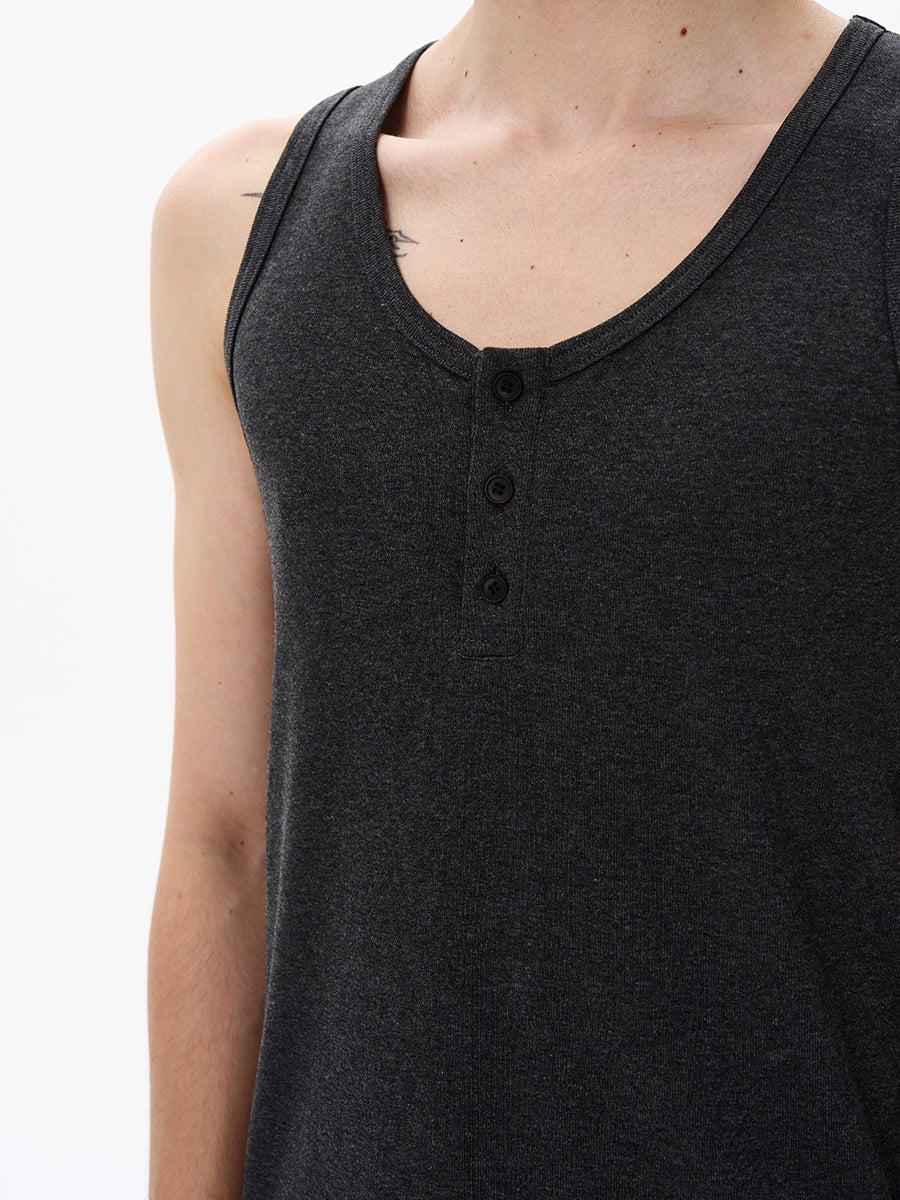 Textured Henley Collar Tank Top