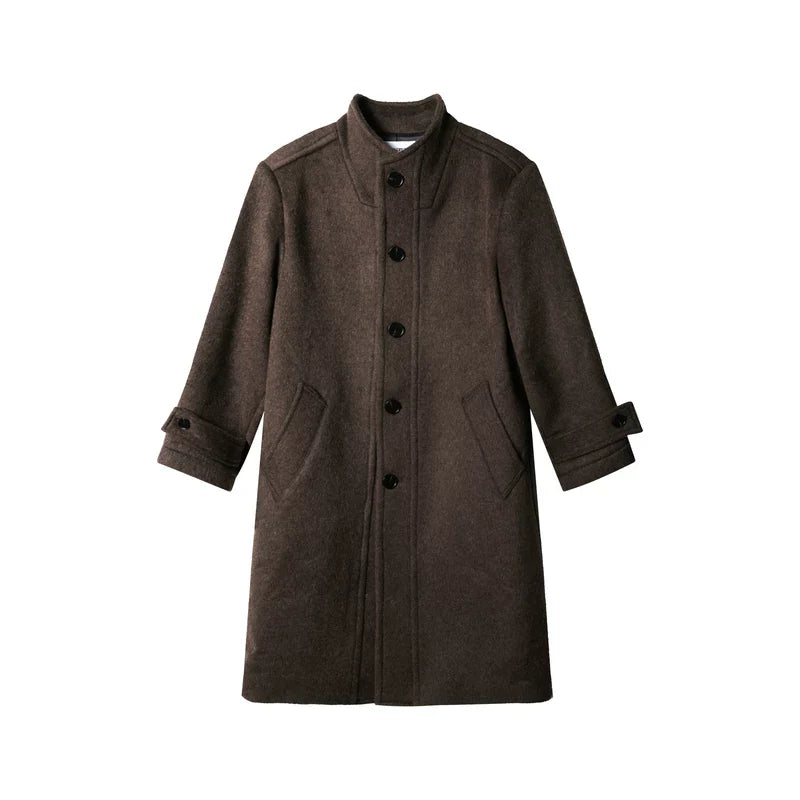 Wool Stand Collar Single-Breasted Overcoat