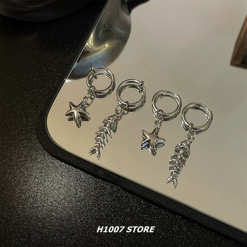 Titanium Steel Star Fishbone Earrings