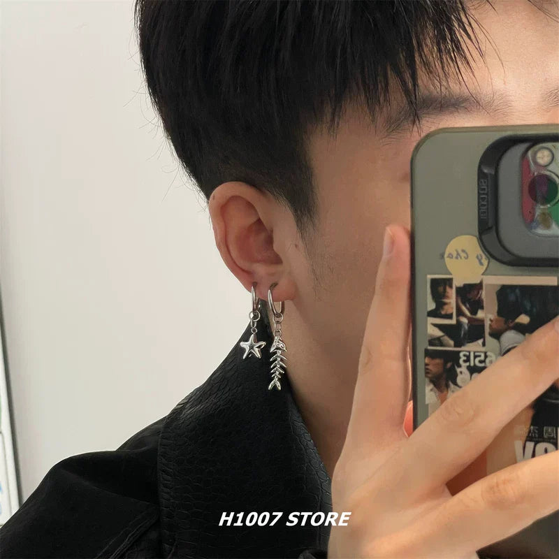 Titanium Steel Star Fishbone Earrings