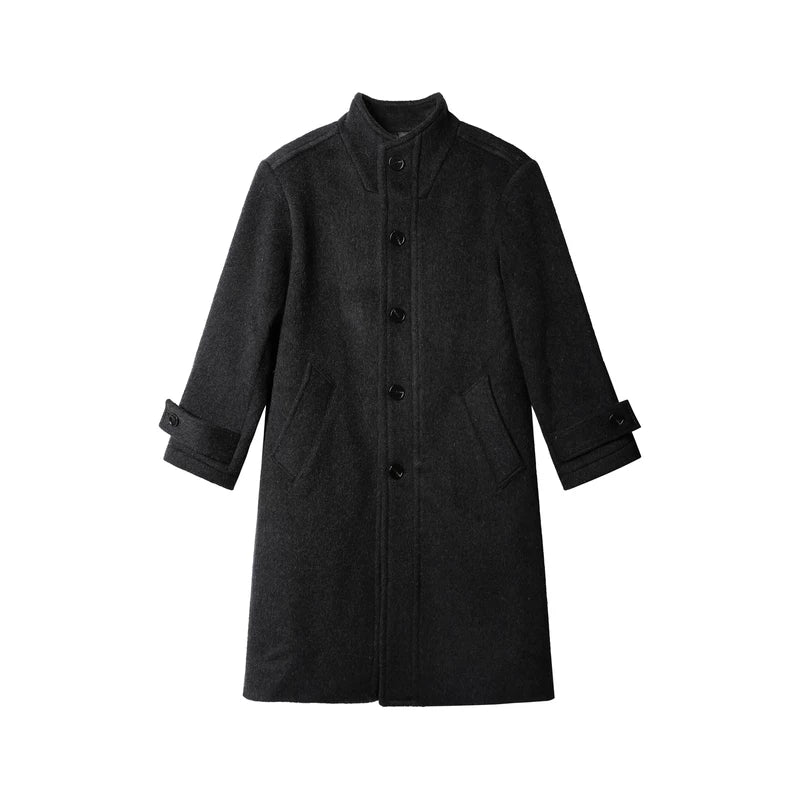 Wool Stand Collar Single-Breasted Overcoat
