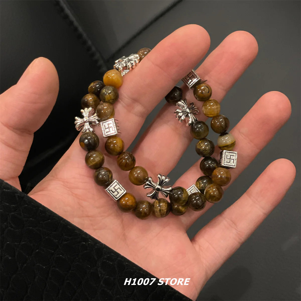 Tiger Eye Beaded Cross Bracelet