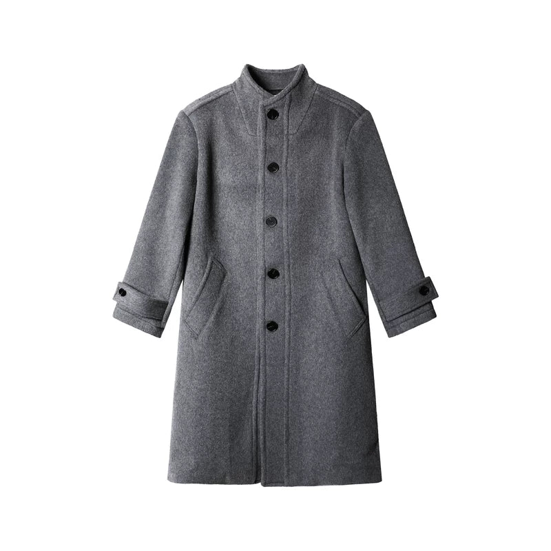 Wool Stand Collar Single-Breasted Overcoat