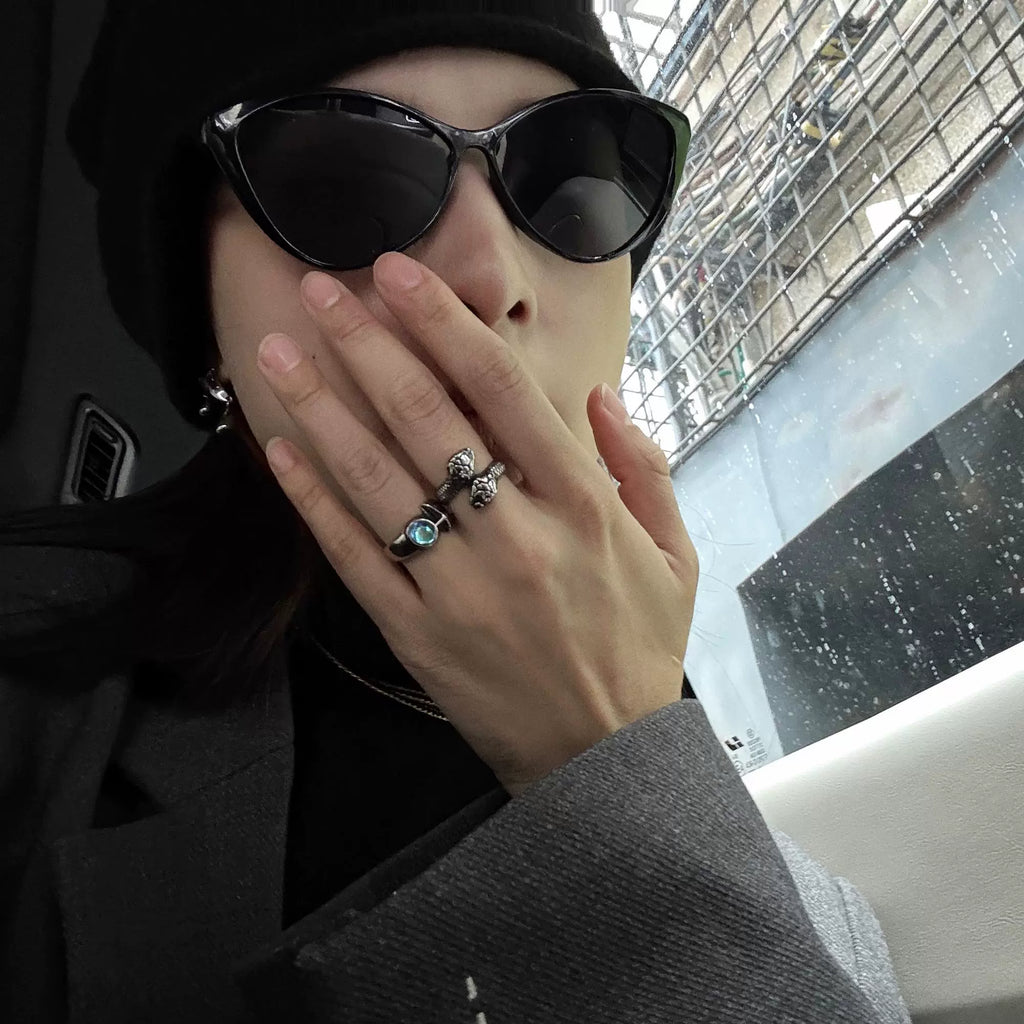 Snake Moonstone Cross Flower Ring
