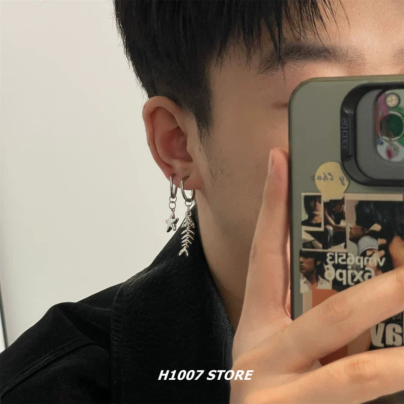 Titanium Steel Star Fishbone Earrings