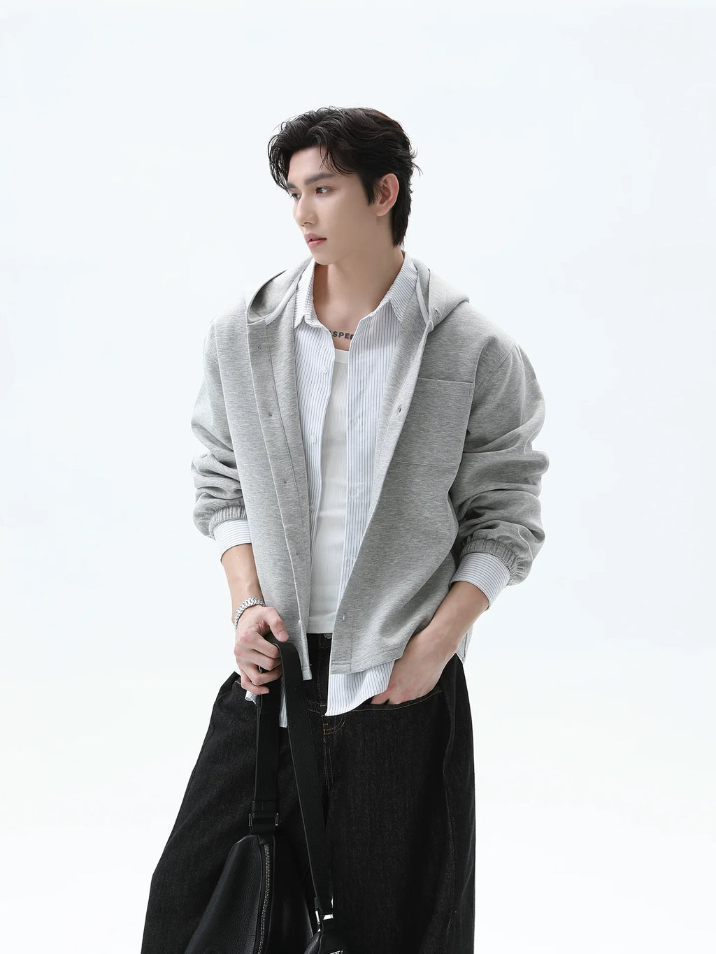 Hooded Button-Up Sweatshirt Jacket
