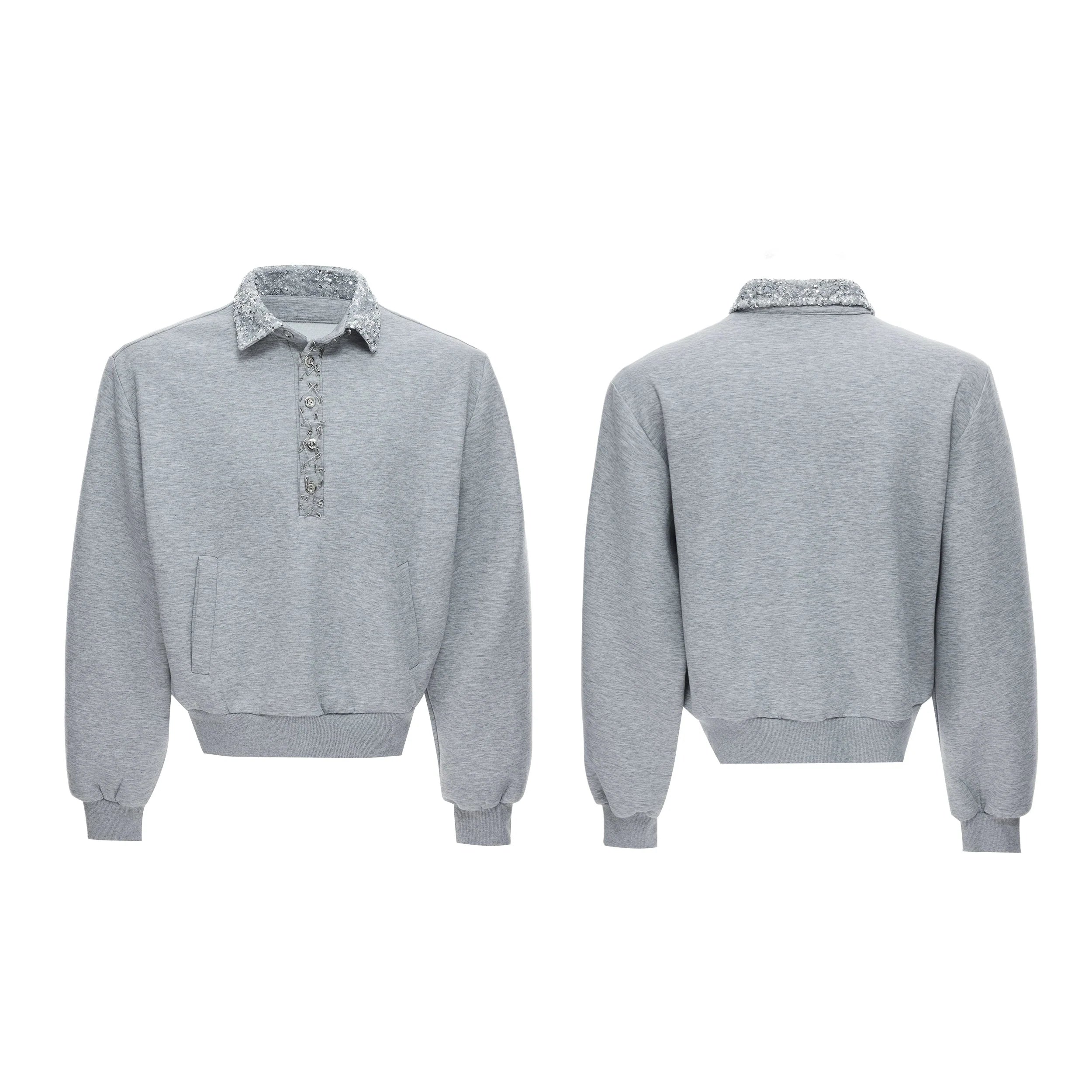 Sequin Lapel Polo Sweatshirt