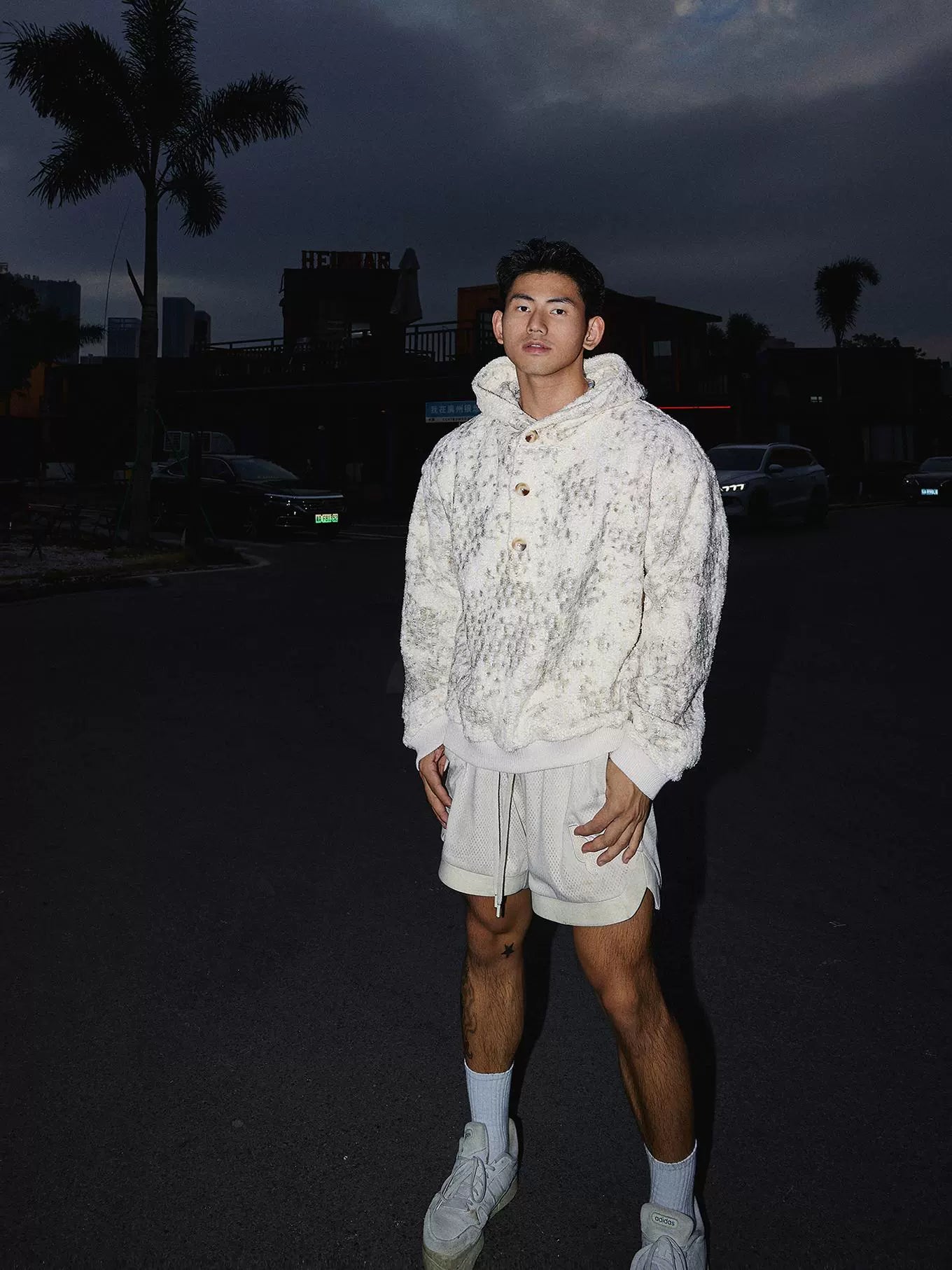 Knitted Button Up Hooded Sweatshirt