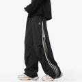 Zipper Striped Wide-Leg Casual Pants