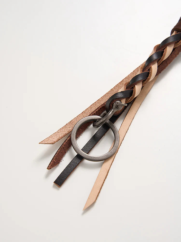 Braided Leather Belt Keychain Pants Accessory