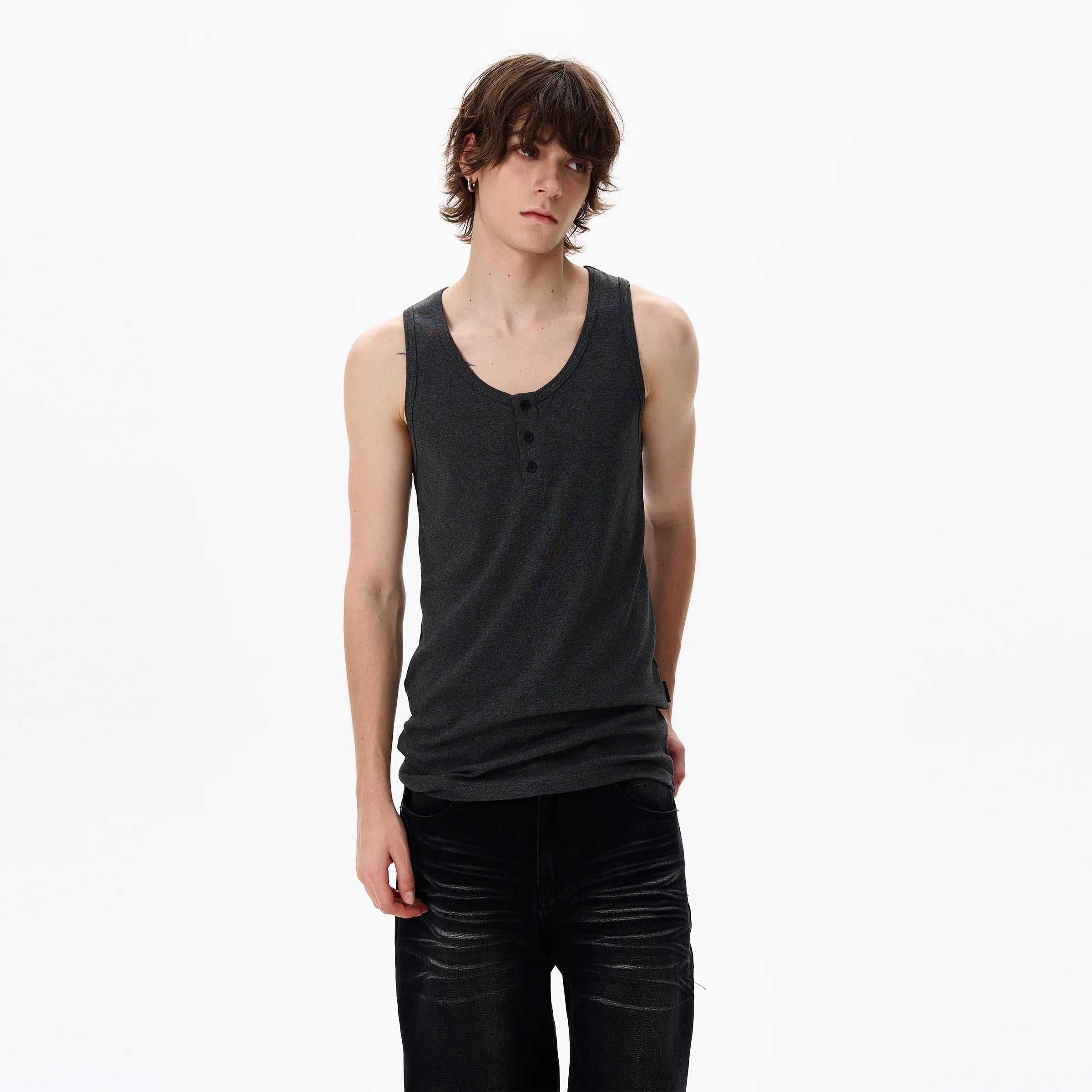 Textured Henley Collar Tank Top
