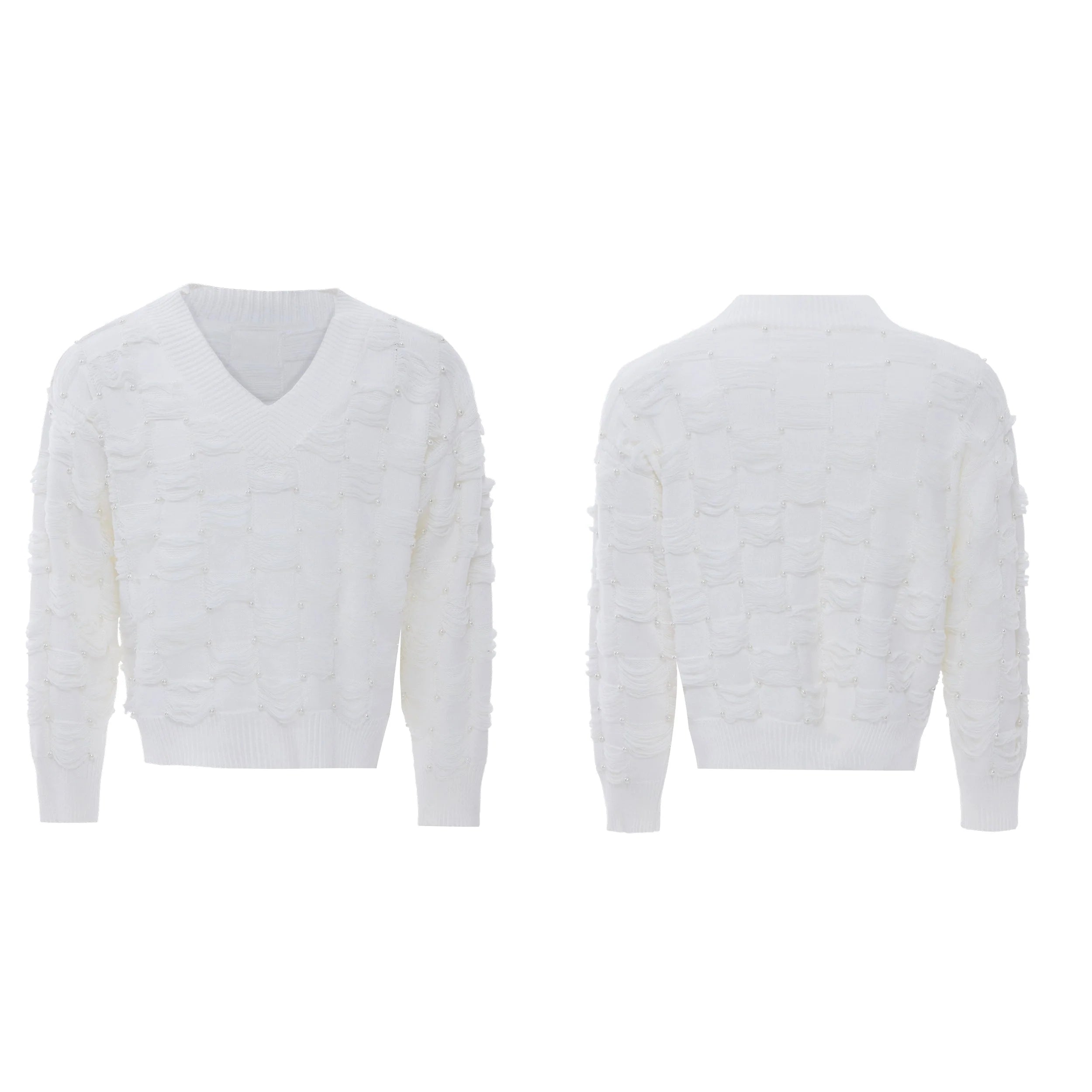 Pearl Embellished V-Neck Sweater