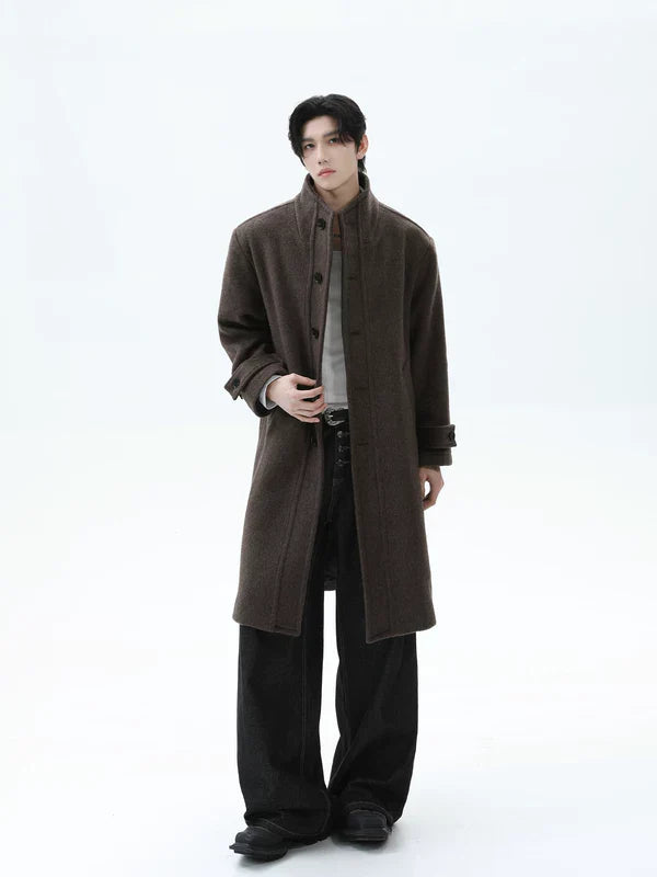 Wool Stand Collar Single-Breasted Overcoat