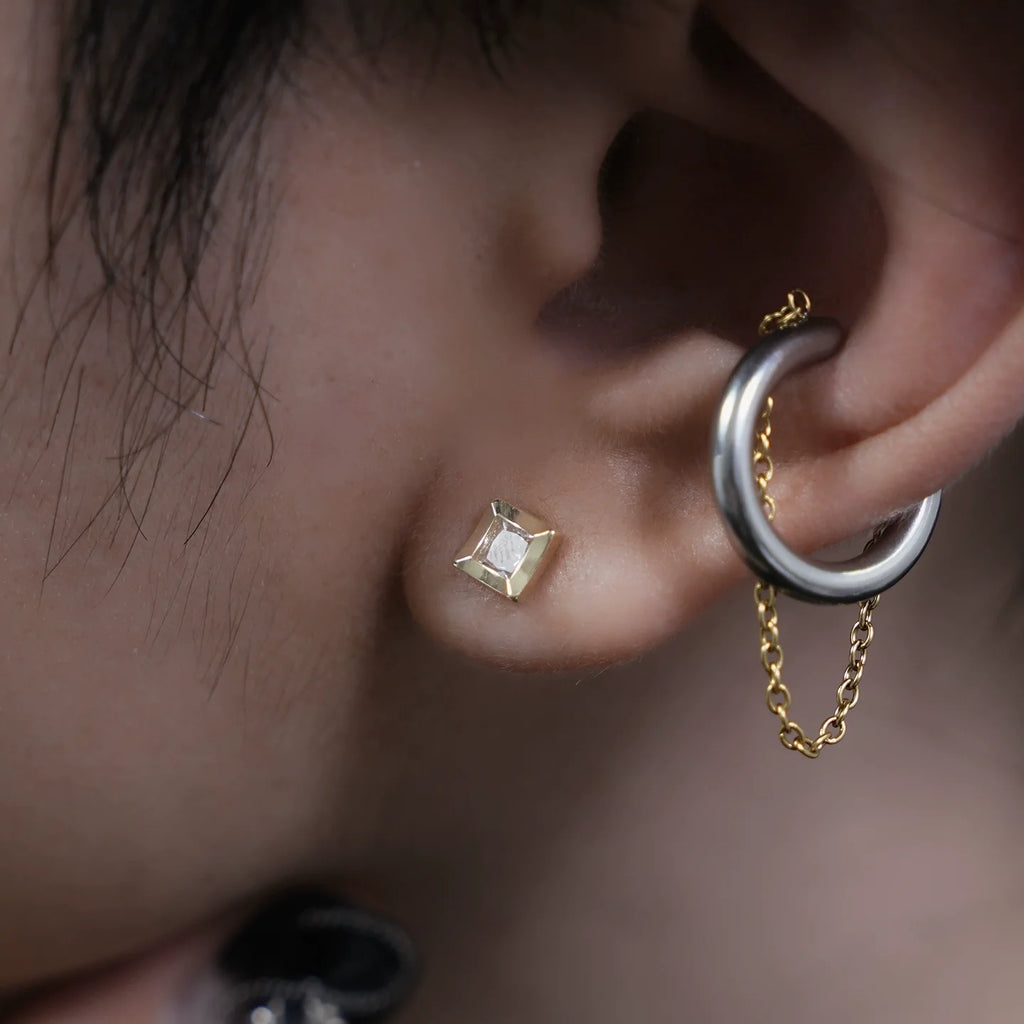 Zircon Metal Cube Stud Earrings