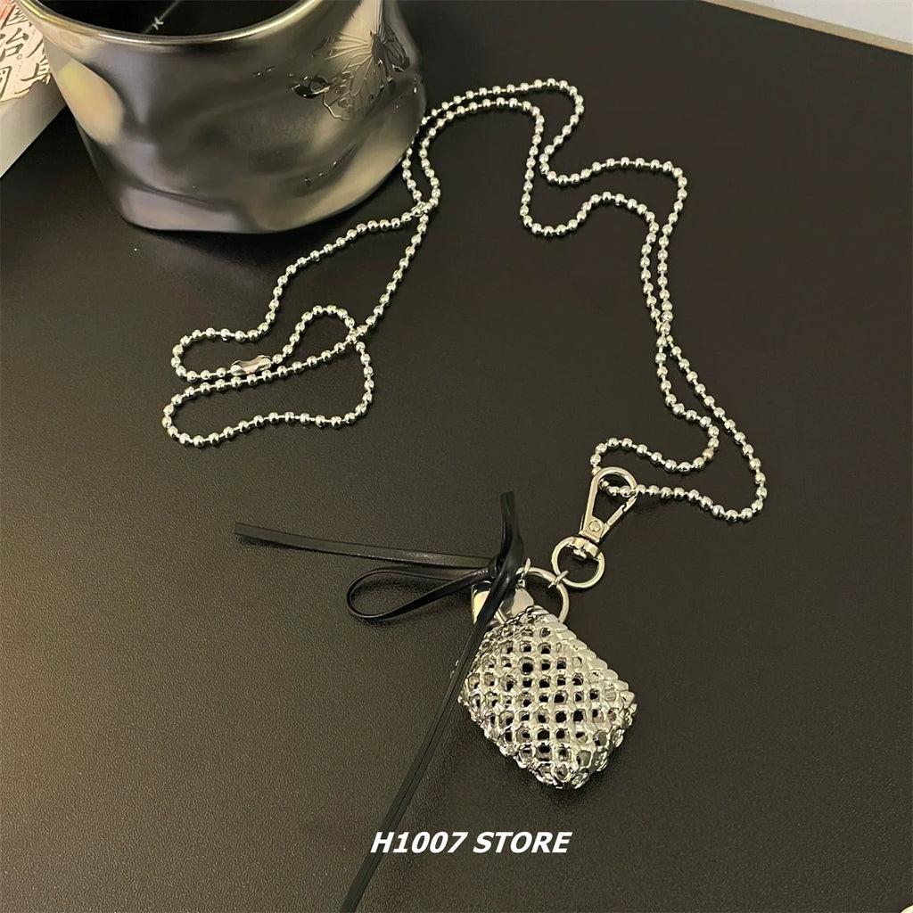 Woven Bag Pendant Long Chain Necklace