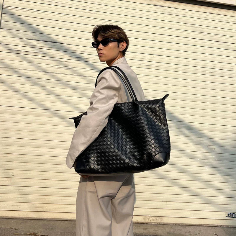 Woven Leather Tote Shoulder Bag