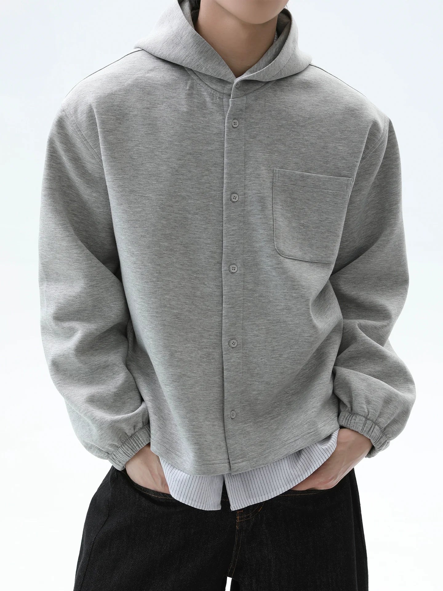 Hooded Button-Up Sweatshirt Jacket