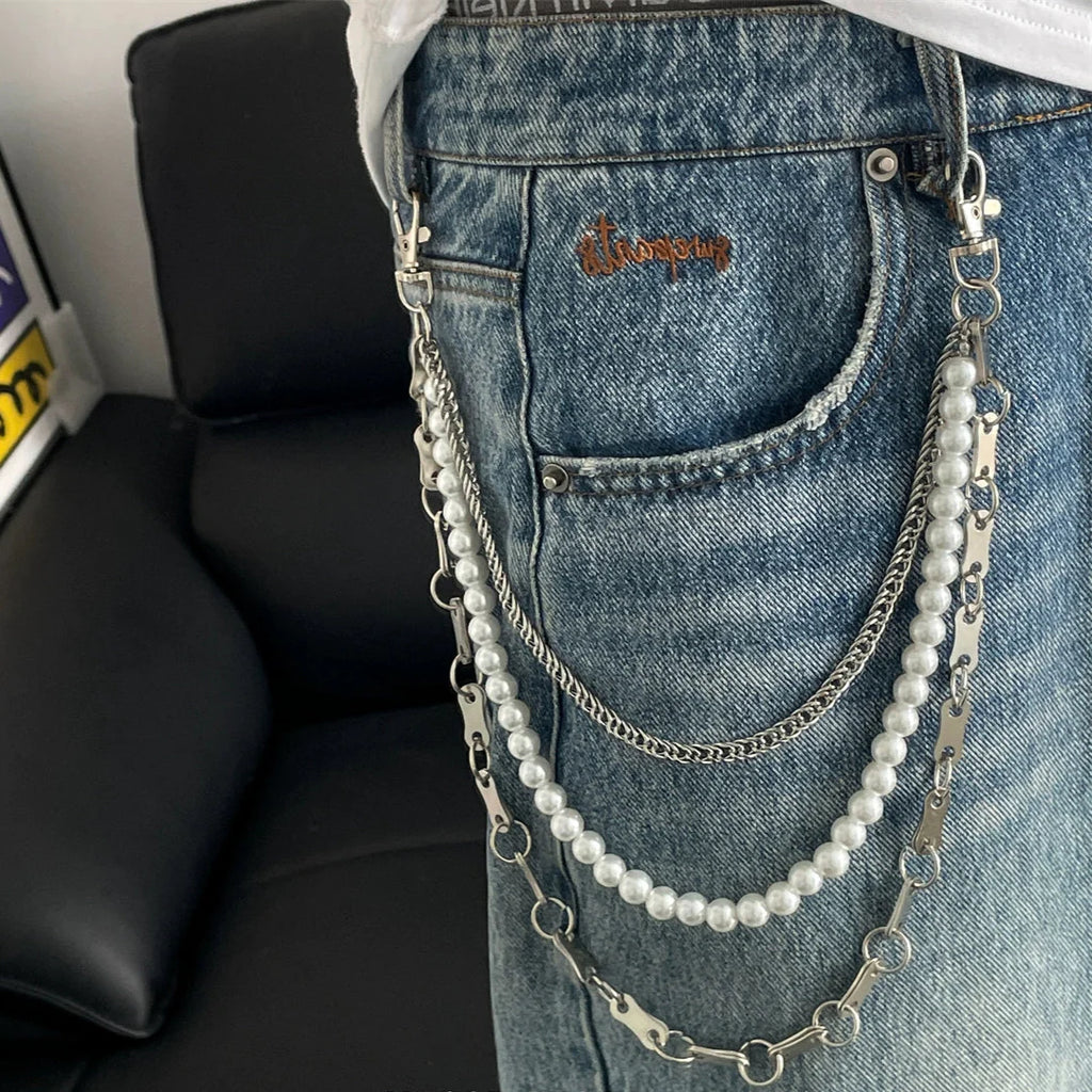 Multi-Layer Pearl Chain Pants Waist Accessory