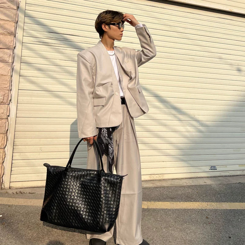 Woven Leather Tote Shoulder Bag
