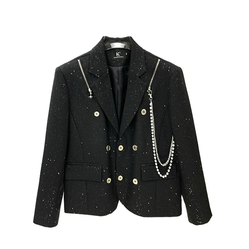 Zipper Detail Double-Breasted Casual Suit
