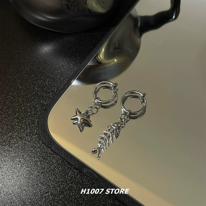 Titanium Steel Star Fishbone Earrings